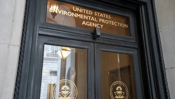 Door of government building with gold Environmental Protection Agency title.