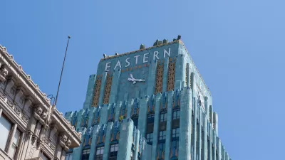 Blue Art Deco 13-story tiled Eastern Building in downtown Los Angeles