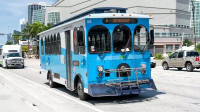Blue Miami-Dade transit trolleybus.