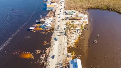 Aerial view of flooded homes in coastal area of Florida after Hurricane Ian.