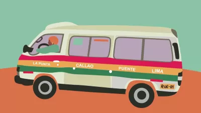 Digital drawing of orange Combi microbus popular in Lima, Peru.
