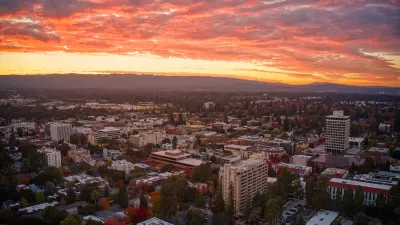 Aerial view of Palo Alto, California at sunrise.