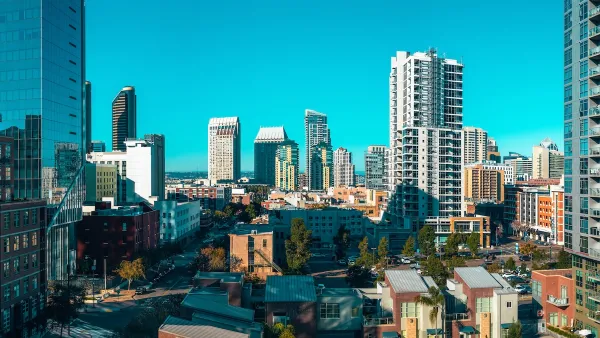 Dense high- and mid-rise buildings in San Diego, California on a sunny day.