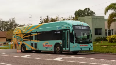 Green SunRunner bus in St. Petersburg, Florida.