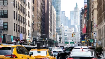 Heavy New York City traffic headed toward Holland Tunnel in Manhattan.
