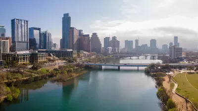 View of AUstin Texas skyline from across rover.