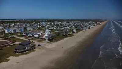 Aerial view of beach homes in Galveston, Texas