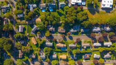 Bird's eye view of historic single-family home neigthborhood in Stratford, Connecticut.