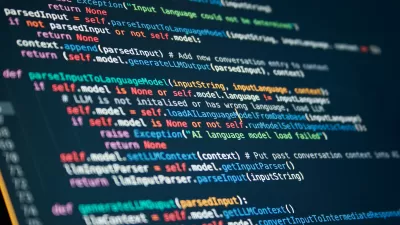 Multicolored lines of code against a black screen.