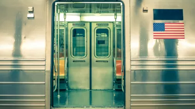 Close-up on open door to empty subway subway