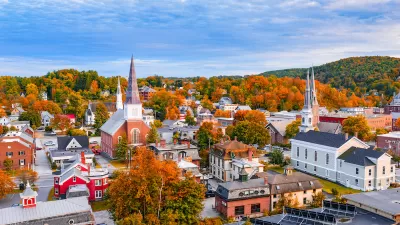 Aerial view of Burlington, Vermont in fall.