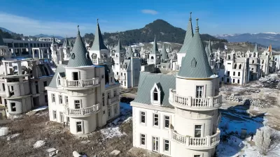 View of Burj al Babas, Turkey, abandoned development of French-style chateau homes.
