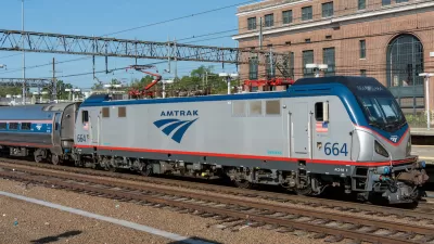 AMtrak train at station in New Haven, Connecticut.