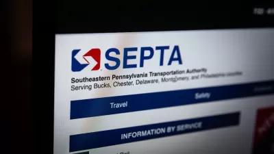 Close-up of screen with SEPTA public transit information.