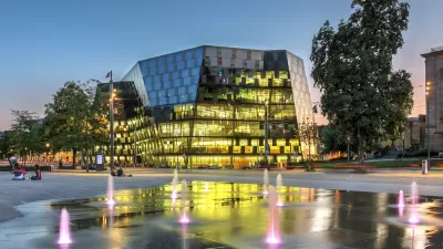 University of Freiburg modern glass library building.