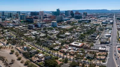 Aerial view of downtown Phoenix, Arizona on a sunny day.