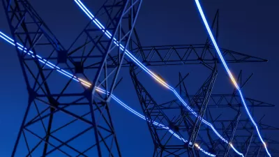 Power powers at night with 'glowing' power lines emphasizes with graphics.
