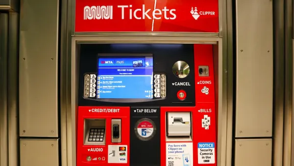 Red SF Muni ticketing machine.