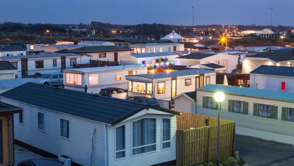 Mobile home park at dusk.