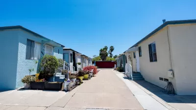 Small, colorful homes on small lot in San Diego, California.