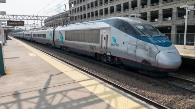 Acela Amtrak train in station in New Haven, Connecticut.
