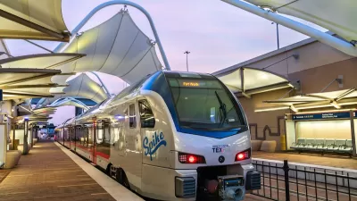 TEXRail train at Dallas-Fort Worth International Airport station.