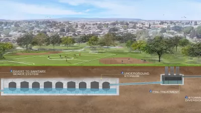Rendering of underground stormwater capture system in Adventure Park in Whittier, California