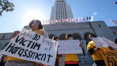 Tenants' rights rally in front of Los Angeles City Hall, June 2021