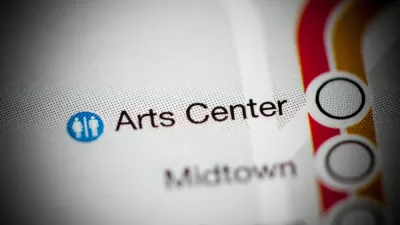 A map of the MARTA rail system highlighting the Arts Center Station.