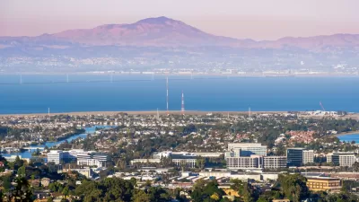 The San Francisco Bay Area is visible from San Carlos, across the bay to the East Bay. Mount Diablo looms in the background.