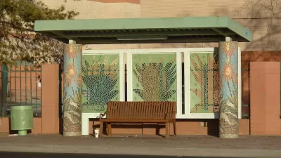 Bus stop with agave mosaic in Phoenix, Arizona.
