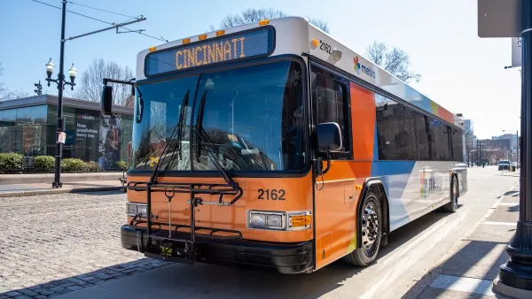 Cincinnati publiv bus with orange front.