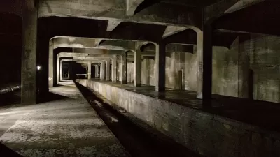 Abandoned concrete subway station and tunnel in downtown Cincinnati..