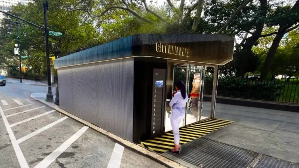 Rendering of New York City delivery worker hub in former freestanding newsstand.