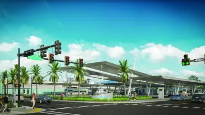 A conceptual rendering of a large bus and transit hub in Clearwater, Florida.
