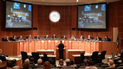 A city council meeting.