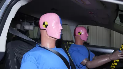 Crash test dummies in a car
