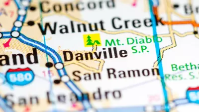 A map highlighting Danville, California, a city located along Interstate 680 in the East Bay Area.