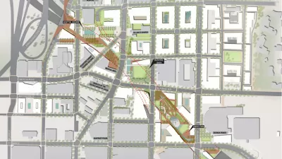 Map of proposed freeway cap over Atlanta freeway