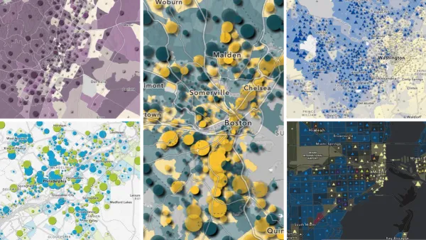 Collage of 5 GIS maps from the ESRI American Community Survey (ACS) Atlas Collection.