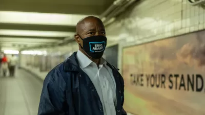 New York City Politicians wears a mask at a New York subway station during the COVID-19 pandemic.