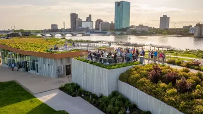 View of pavilion rooftop on Toledo riverfront.