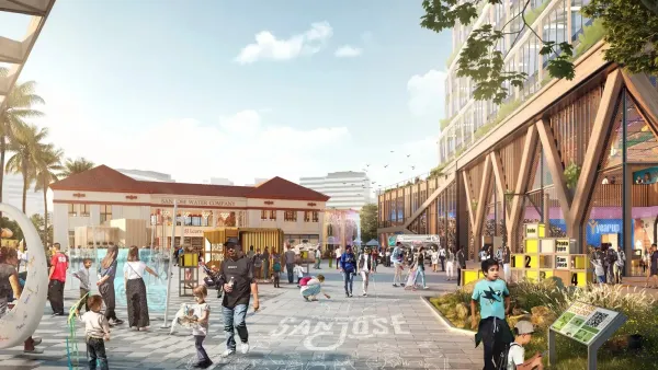 Rendering of vibrant public square in downtown San Jose, California.