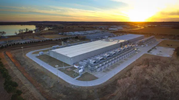 Data center in Iowa at sunset.
