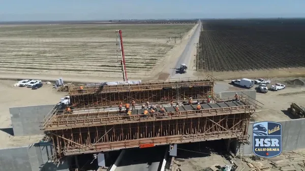 Aerial view of construction on a viaduct for the California High-speed Rail project.