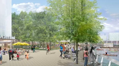 Rendering of people walking in waterfront park in Philadelphia, Pennsylvania