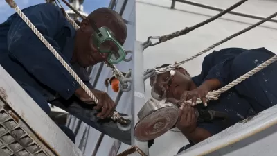 USS Arleigh Burke Sailors perform preservation maintenance