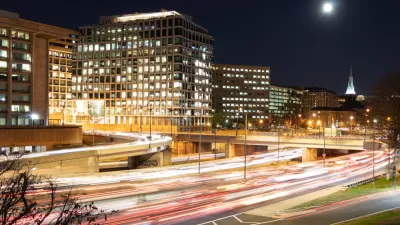A long exposure of Interstate 395 through downtown Washington D.C. on a busy night.