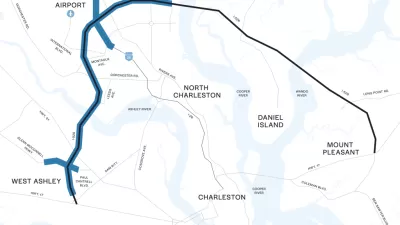 A map of the planned West I-526 Lowcountry Corridor project in North Charleston, South Carolina.