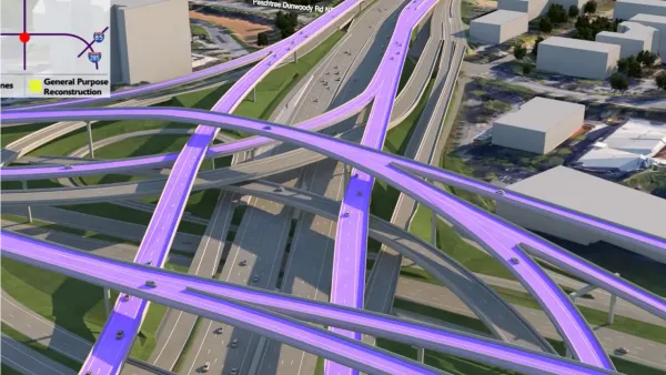 Rendering of proposed express lanes on I-285 in Atlanta, Georgia highlighted in bright purple.